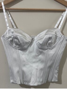 Ten White Satin Bustier Crop Top with Structured Cups